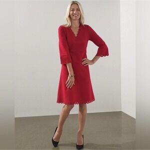 Chico’s Ponte Openwork Trim Dress Red Size 0 Small 4 A-line Cocktail Party